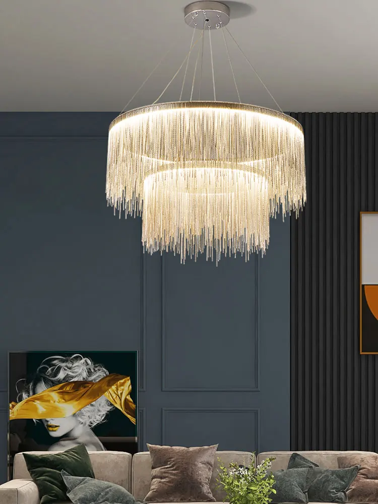 New modern chandelier attic light living room bedroom aluminum LED chandelier indoor lighting glossy tassel dining light