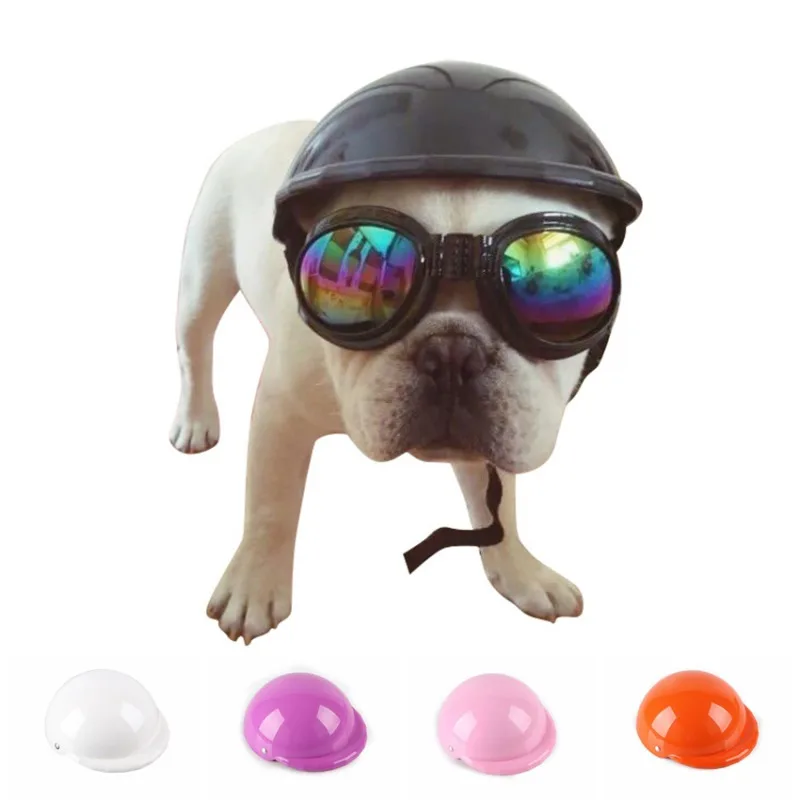 Pet Funny Cool Motorcycles Bike Helmet Hat Adjustable Dog Hat For Sun Rain Protection Sun Glasses Funny Holiday Photo Tool Suppl