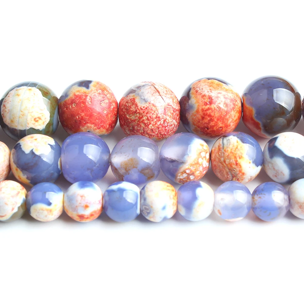 6/8/10mm Natural Fire Agates Stone Beads Orange Blue Round Loose Agates Beads For Jewelry Making Diy Bracelet Necklace 15 Inches