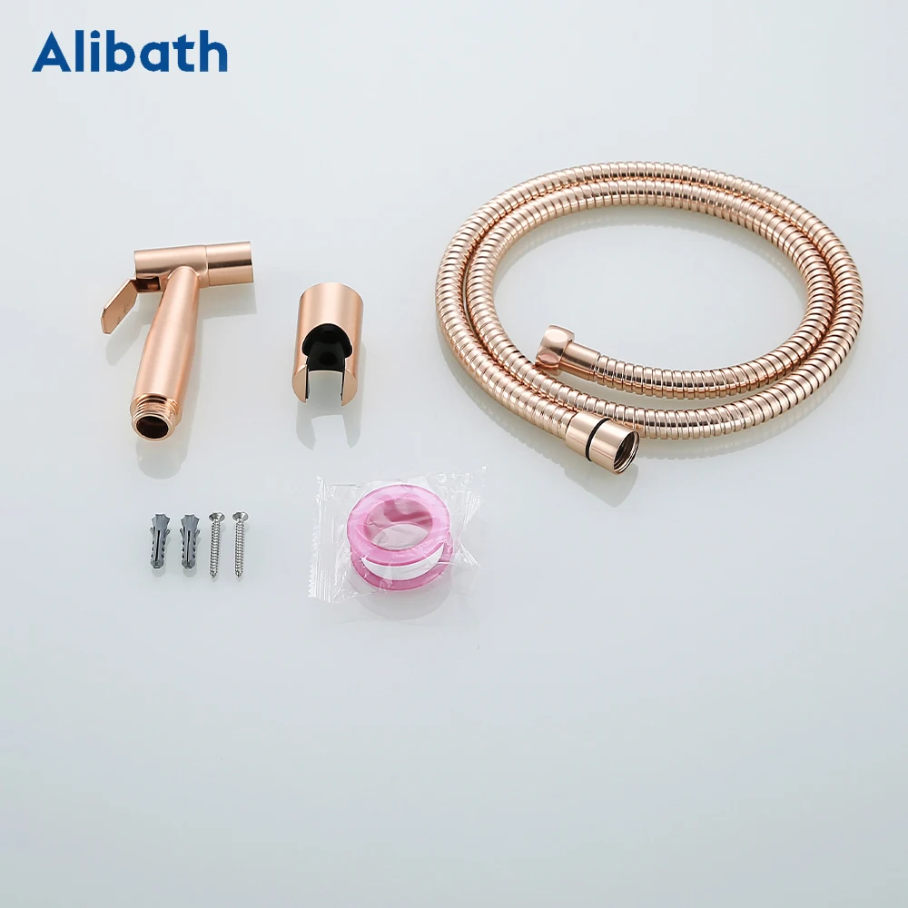 Brushed Rose Gold Douche Kit Hand Held Bidet Sprayer Stainless Steel Toilet Bidet Shattaf with Valve Jet Set Shower Head.