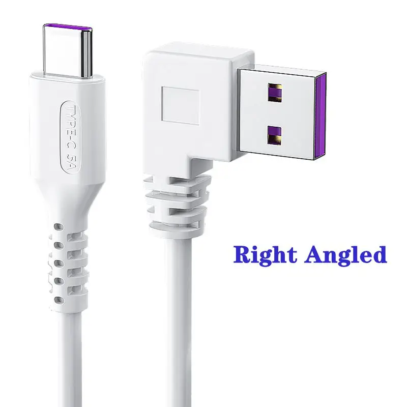 5A USB Type C Cable Fast Charging Wire Date Cable Cord 90 Degree Up Down Left Right Angled White Cable For Mobile Phone Tablet