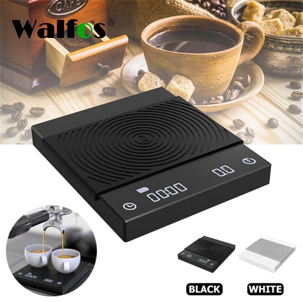 

WALFOS Black Electronic Coffee Scale Smart Digital Scale Built-in Auto Timer 1600MAH Kitchen Scale Load 2KG Kitchen Accessories