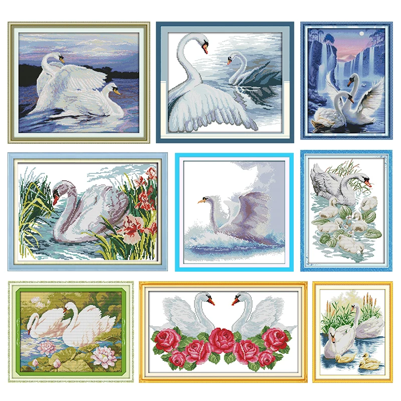 

Cross-Stitch Kit Stamped Swan Mother and Her Son Printed 11CT 14CT Paint Counted Patterns Crafts Decor Embroidery Needlework Set