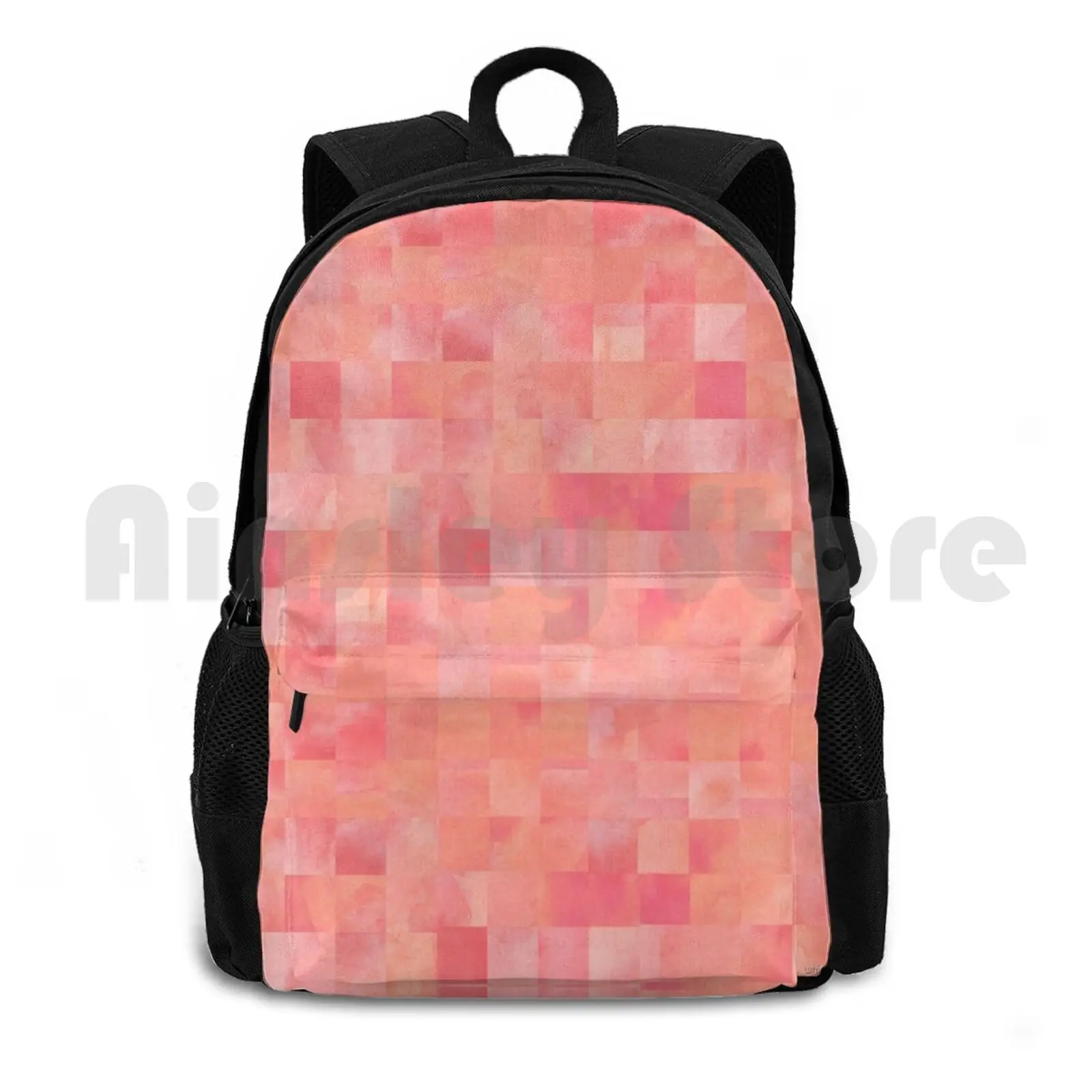 

Coral And Pink Painted Squares Pattern Outdoor Hiking Backpack Riding Climbing Sports Bag Pattern Watercolor Coral Pink Peach