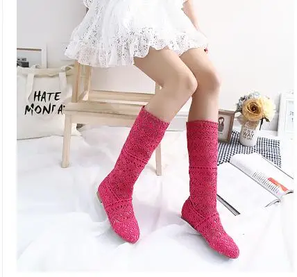 New Autumn fashion Hollow Boots Shoes Breathable Knit Line Mesh Korean High Summer Women Boots Knee High Womens Shoes