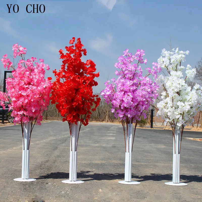 Flor de cerejeira falsa, galhos de seda artificial sakura, haste de árvore para evento, casamento, estrada, chumbo, cenário, decoração de palco