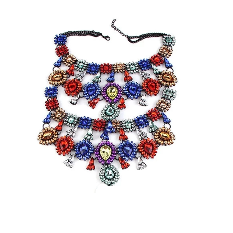 Fashion Exaggeration Multilayer Rhinestone Chunky Chain Heavy Crystal Choker Statement Necklaces for Women Charm Pendant Jewelry