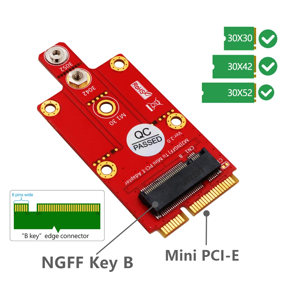 Adaptateur M.2 Key B vers Mini PCI-e NGFF M2 vers Mini PCI Express PCIe pour Module 3G 4G 5G, prend en charge les emplacements mPCIe pleine grandeur et demi-taille