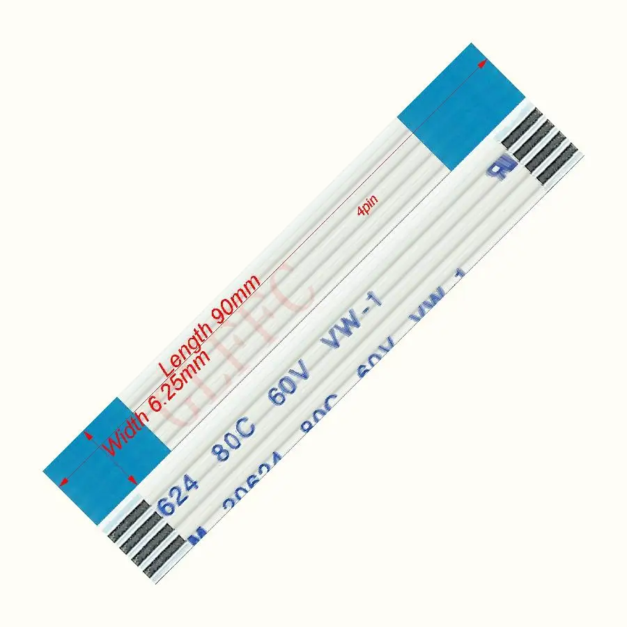 4Pin 1.25พิทช์60มม./200-330มม. สายแบนชนิดยืดหยุ่นได้ FFC AWM 20624 RoHS สำหรับ TTL LCD DVD คอมพิวเตอร์