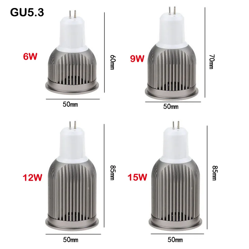 GU10 GU5.3 E27 cob LED Spotlight dimmable 6W 9W 12W 15W 85-26v Led Lamp MR16 Lampada LED Bulb spot Energy Saving Home Lighting