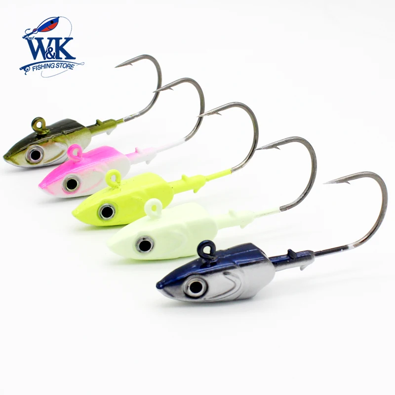 WK Fishing Hook 20g 30g 40g Jig Head Hook for Soft Shad Lure 2pcs/lot Strong Jig Head Jigging Bait Lead Lure