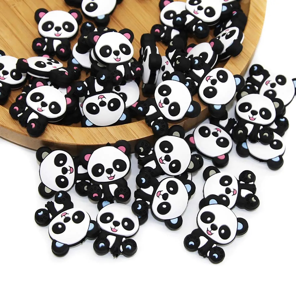 Cute-idea 5pcs Silicone Cartoon Mini Panda Beads Food Grade Baby Teething Necklace Pacifier chain toys Accessories Baby goods