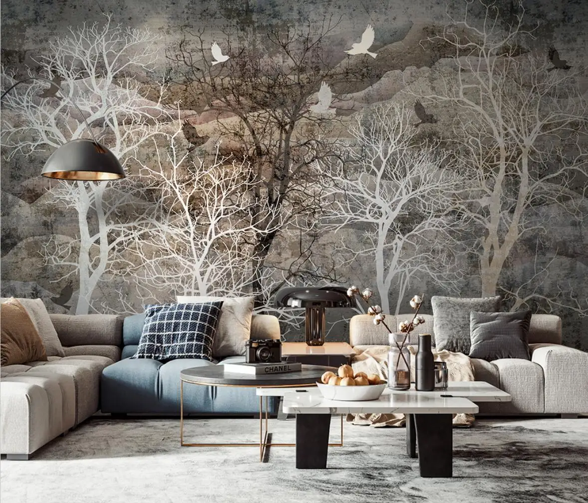 

beibehang custom Nordic forest woods flying birds Mural living room decoration Bedroom Photo Wallpaper home decor wall stickers