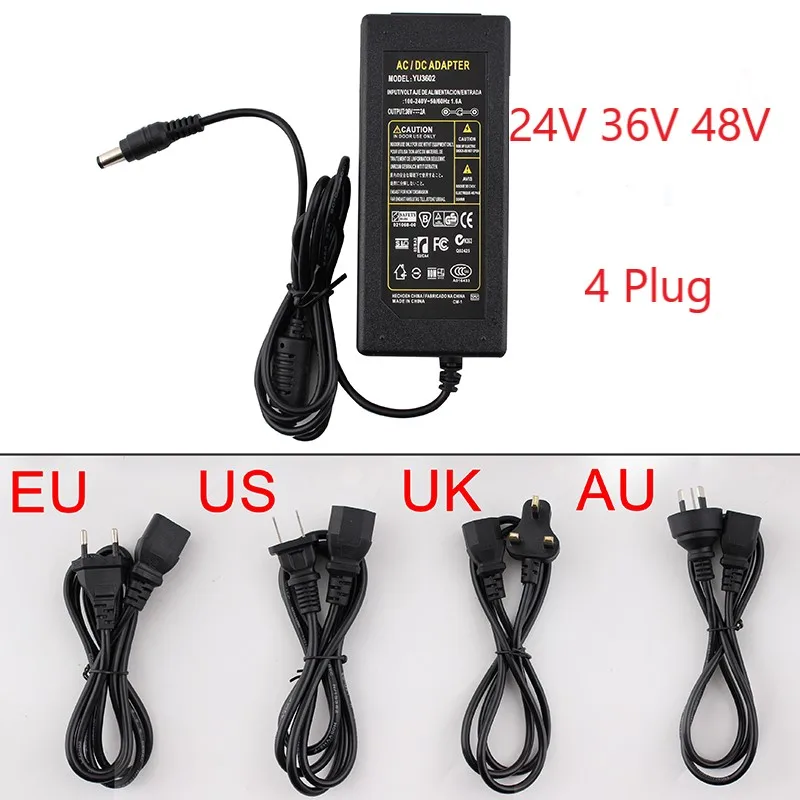 Adaptador de fonte de alimentação, 24v, 36 v, ac dc 24v para 48v 2a 110v para 220v, tomada para ue, eua, reino unido e austrália, condutor de luz led