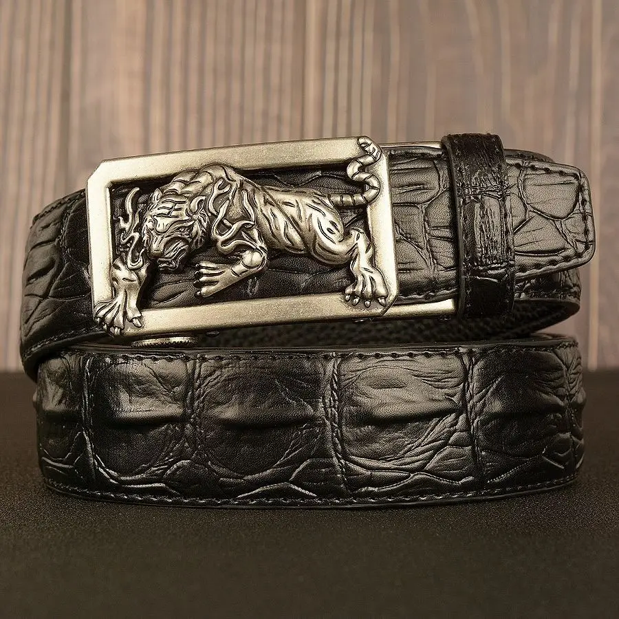 Fashion men's belt retro alloy automatic buckle belt 3D tiger sheep belt buckle belt wild personality jeans accessories