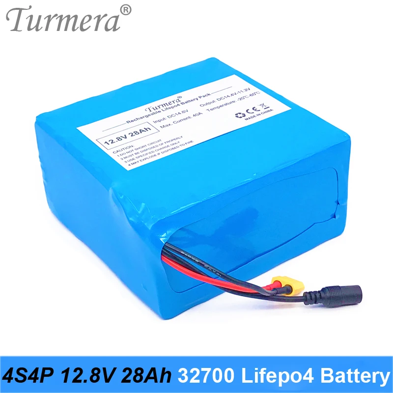 Turmera-Batería de 12,8 V, 28Ah, 4S4P, 32700, Lifepo4, con 4S, 40A, BMS equilibrado, para barco eléctrico y coche, fuente de alimentación sin interrupción, 12V