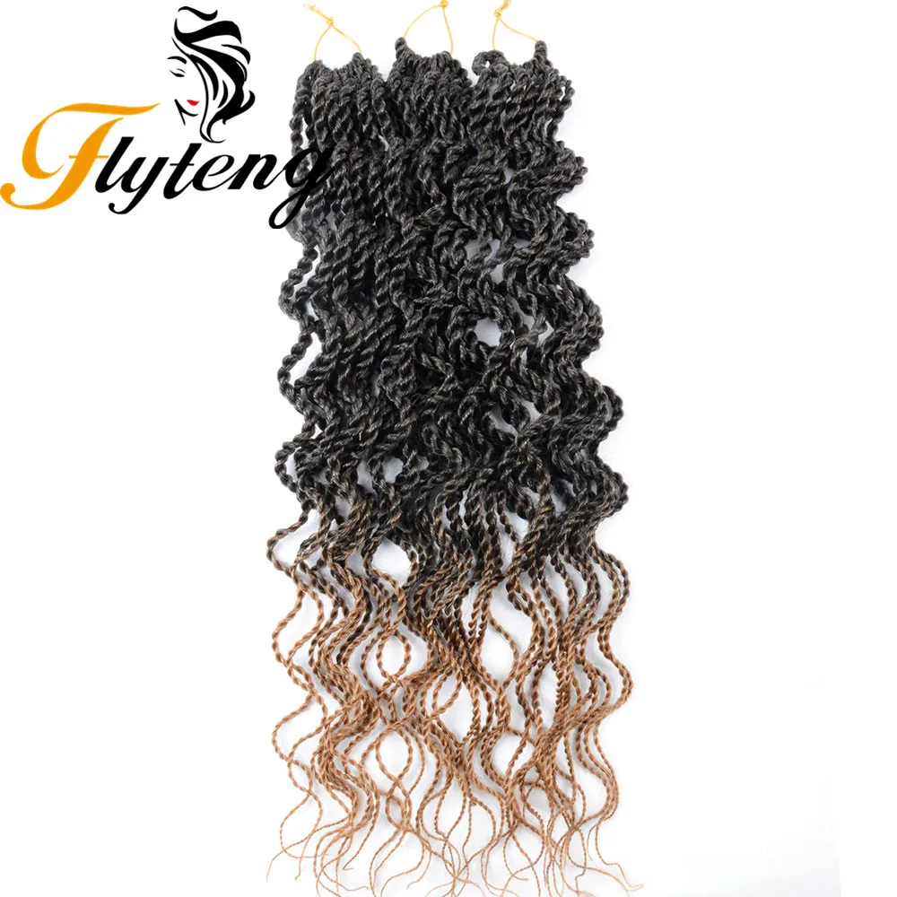 Flyteng Wavy Senegalese Twist Crochetผมสำหรับผู้หญิงสีดำ18นิ้วโครเชต์BraidเซเนกัลTwists Braiding Synthetic Exten