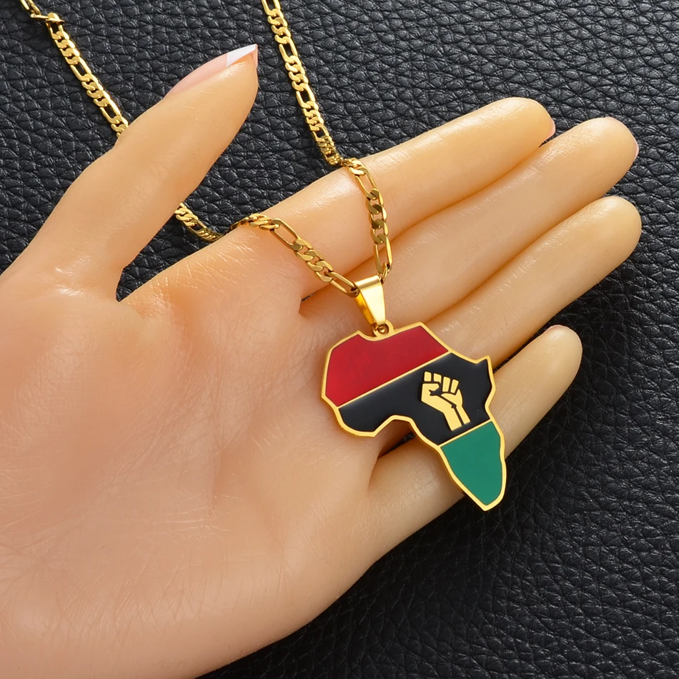 Anniyo 4CM African Americans Map Fist Pendant Necklaces Africa Maps Black Lives Matter Jewelry #166321