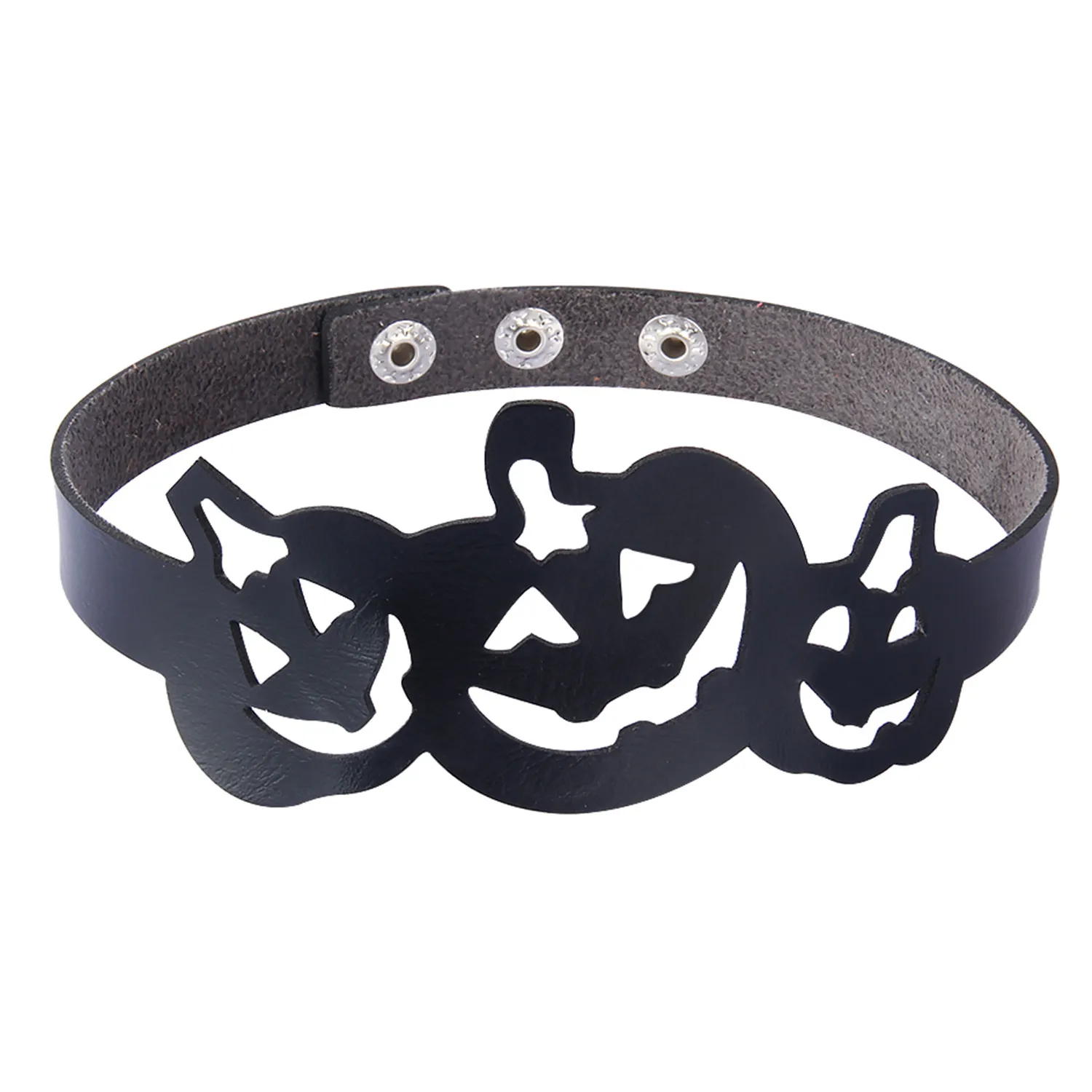 BONISKISS Vintage Punk Gothic Choker Collar Halloween Hollow Pumpkin Women Leather Collar Adjustable Choker Necklace For Women