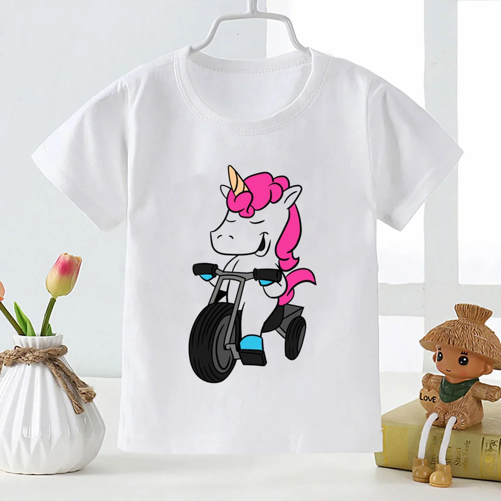 

Children T-shirt Cute Unicorn Cartoon Print T Shirts Casual Tops Harajuku White Tees Fashion Short Sleeve Clothing