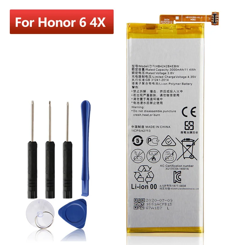 

HB4242B4EBW Replacement Battery For Huawei Honor 4X Honor 6 H60-L01 H60-L02 H60-L11 H60-L04 Che2-l11 Phone Battery 3000mAh