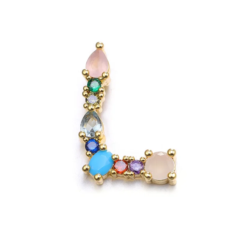 Juya handgefertigte 18K vergoldete Regenbogenkristalle, Opal-Edelsteine, 26 Alphabetbuchstaben, Anfangsbuchstaben-Anhänger für DIY-Namensschmuckherstellung – Detail 18