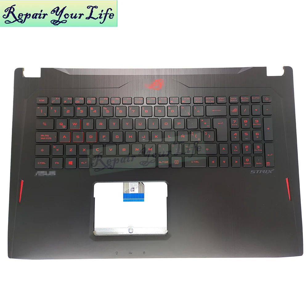 Imagem -02 - Palmrest Retroiluminado do Teclado do Portátil do Jogo Latino para Teclados Asus Rog Strix Gl702 Vsk Gl702vs Gl702vm Gl702vi Caixa Superior 90nb0g91