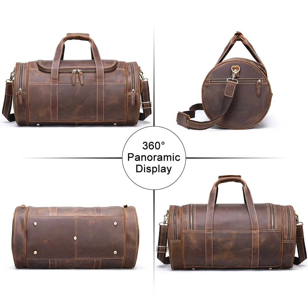 MVA Leather Travel Duffel Bags for Men Women Full Grain Leather Overnight Weekend Bags Sports Gym Duffle Hand Luggage Shoulder