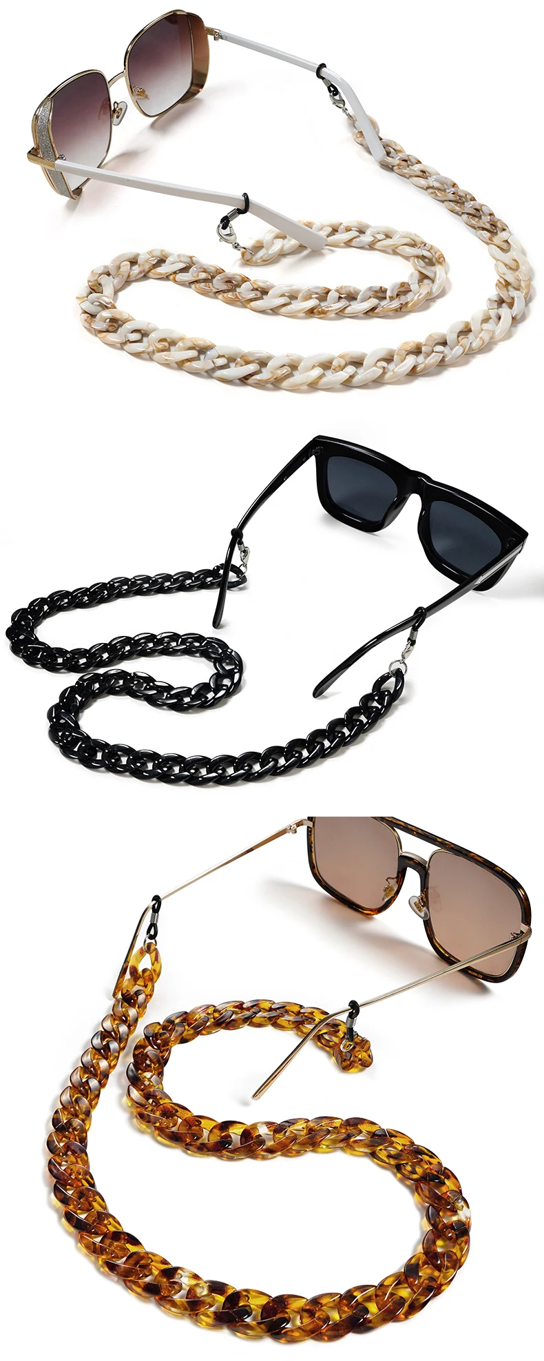 Mode Acryl Brillen Ketten Sonnenbrillen Schnur Anti-Rutsch-Sonnenbrille bänder hängen Ketten am Hals Brillen zubehör – Detail 5