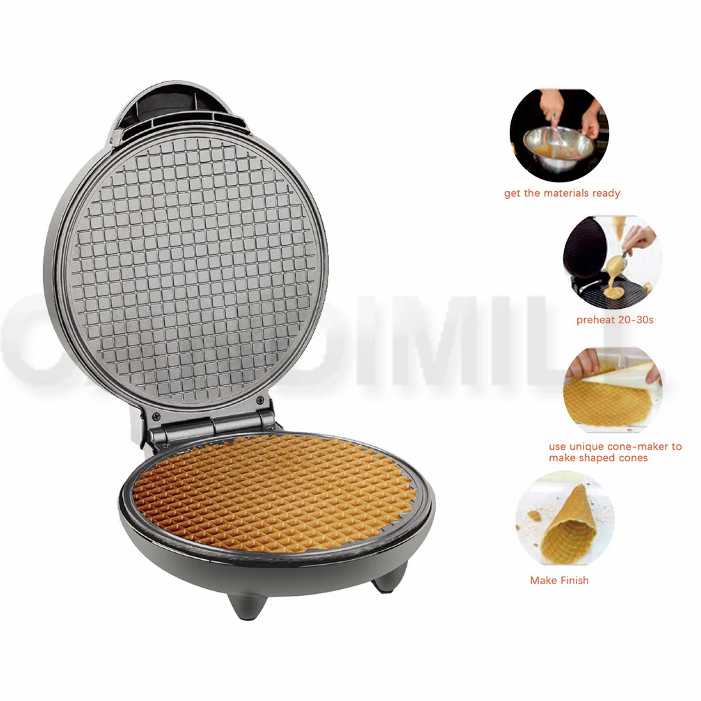 CANDIMILL Electric Ice Cream Egg Roll Maker Snack Waffle Iron Cone Maker Crepe Eggettes Baking Tool DIY Ice Cream Cone Machine