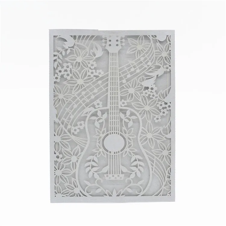 

Silver Guitar Design Laser cut Pocket Quinceanera Wedding Invitation Card