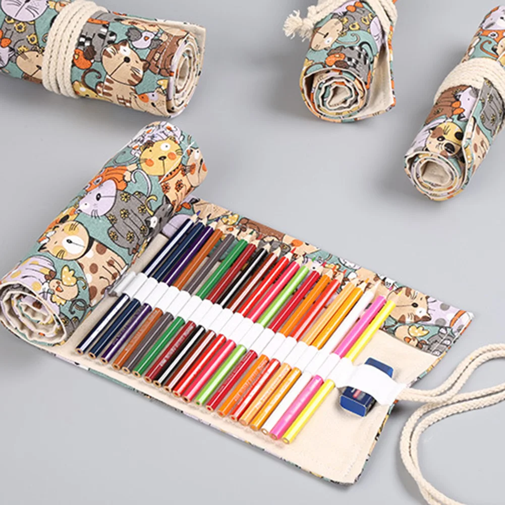12/24/36 Lubang Gadis Anak Laki-laki Pensil Pena Tas Kanvas Roll Stationarry Pemegang Panel