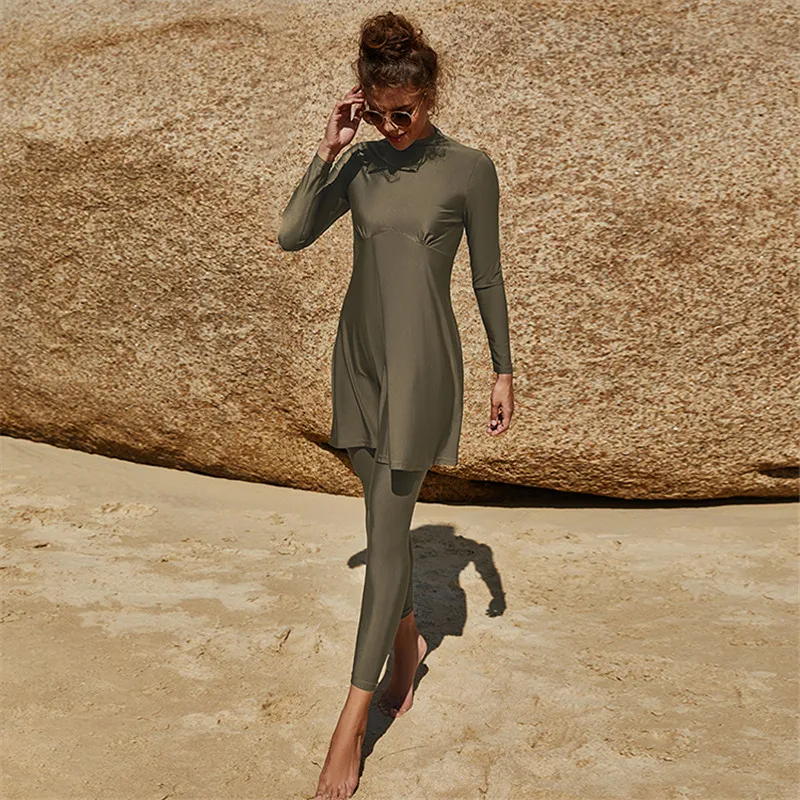 New Women Muslim Swimwear Swimsuit Burkini Modest Two-Pieces Set Full Cover Long Sleeve Beachwear Islamic Arab Tops Pants Suit