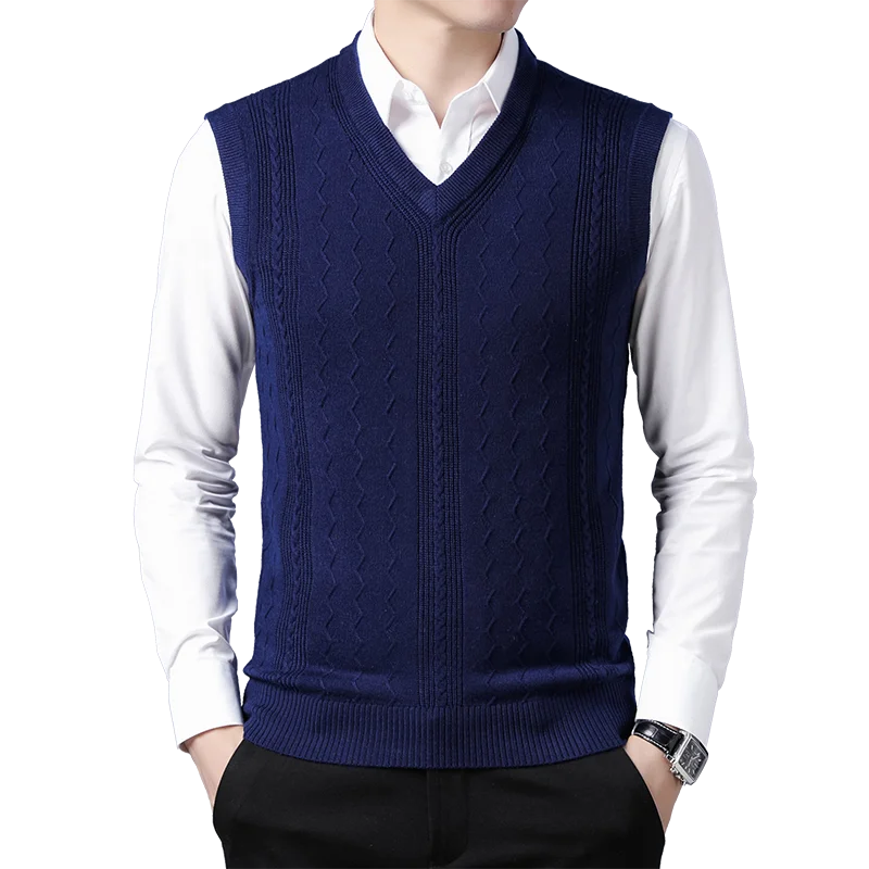 

New Luxury Man Cashmere Vest Casual Stripes Sleeveless Sweater Male Wool Knit Vest Jumper Pullovers