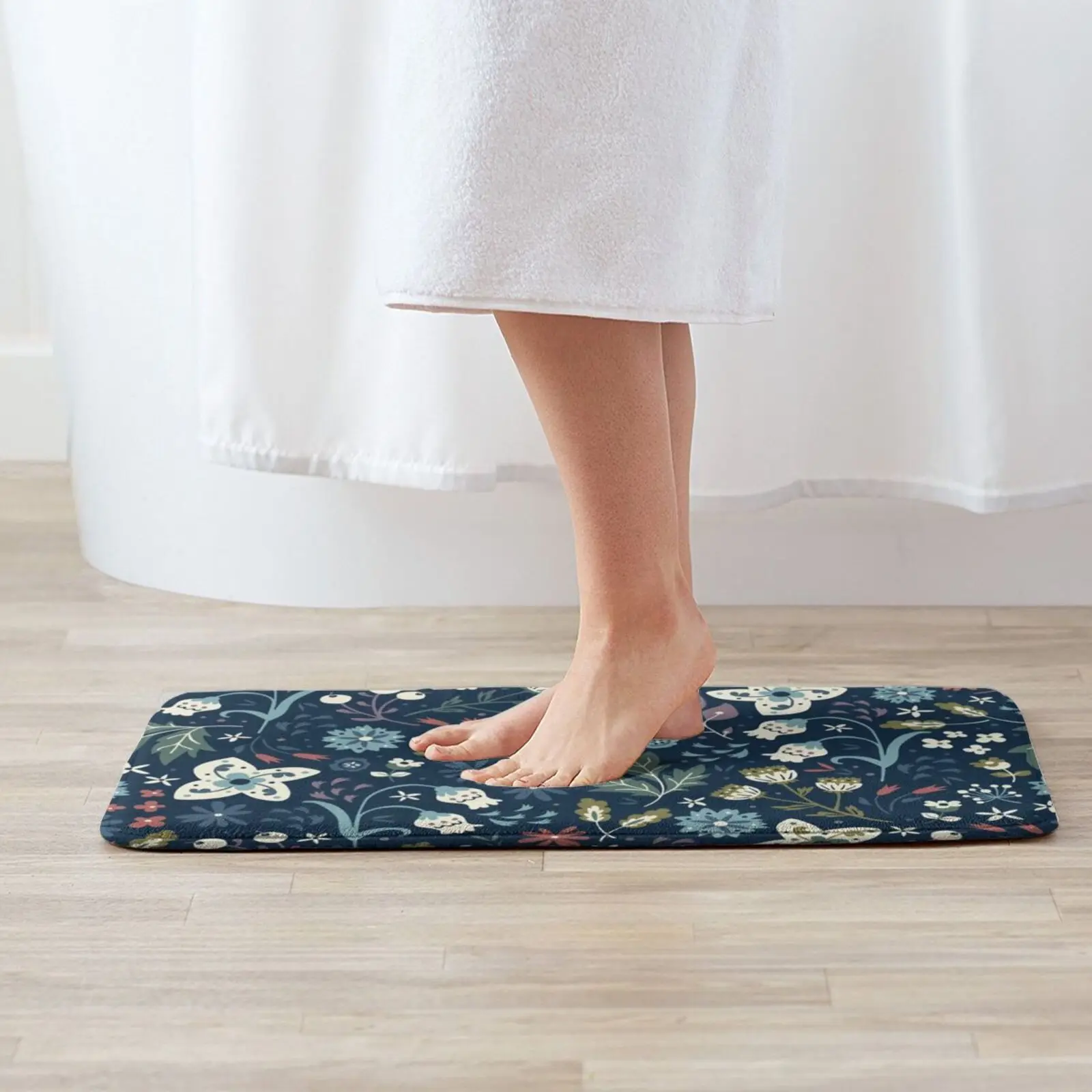 Wild Meadow Entrance Door Mat Bath Mat Rug Florals Pattern Vintage Illustartion Organic Anti-Slip Bedroom Kitchen Foot Mat