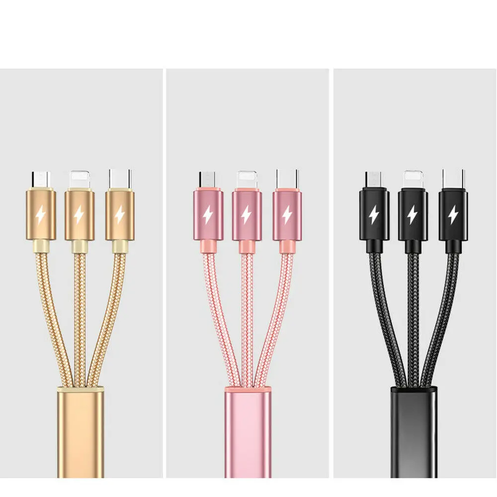 1pc 1.2M / 4FT 3 in 1 Multi USB Charger Fast Charging Cable Lead One for All Smart Phones