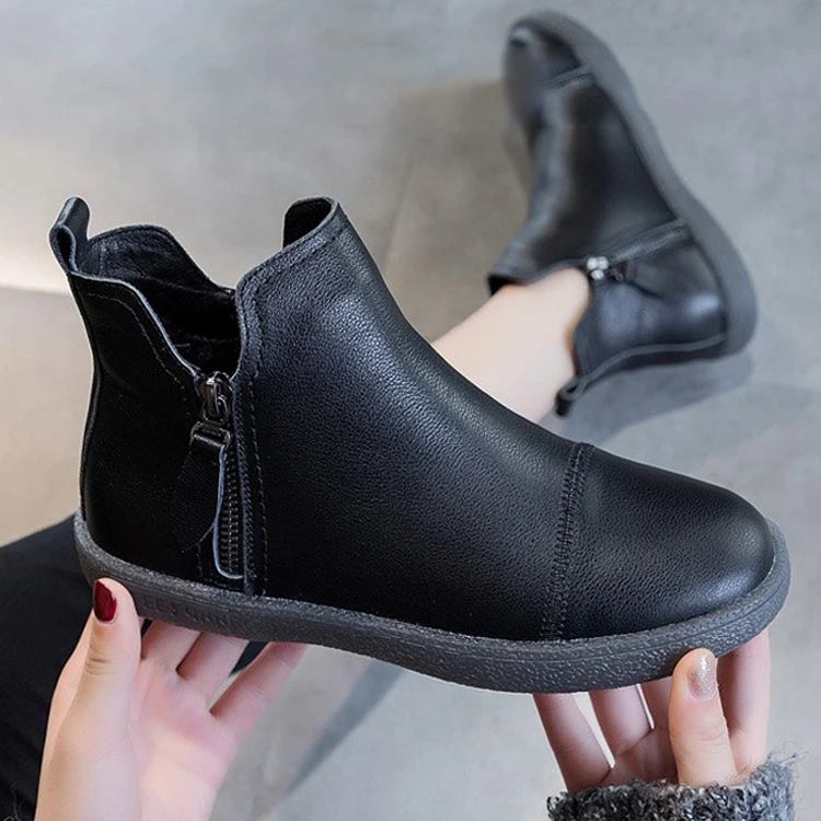 GKTINOO Genuine Leather Cow Women Ankle Boots Warm Fur Waterproof Slip on Super Comfortable Booties Autumn Winter Shoes Non Slip