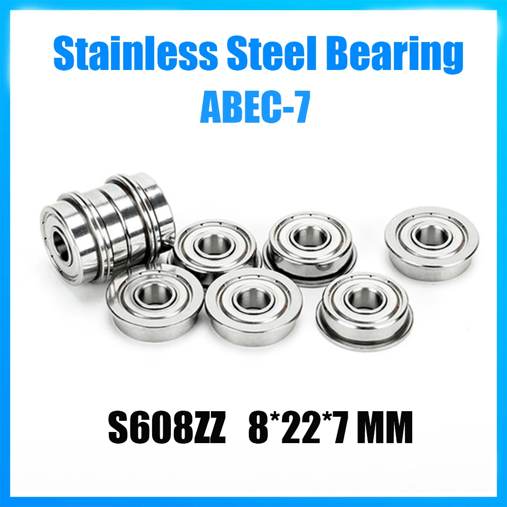 Rolamentos de esferas de aço inoxidável da flange sf608z sf608z sf608 z zz dos pces ABEC-7 440c do rolamento 8*22*7mm 5