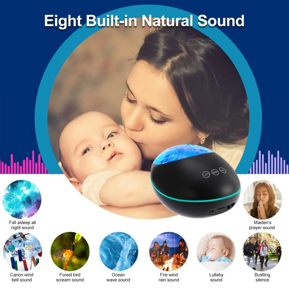 USB LED Night Lights Projector Lamp Ocean Wave Bluetooth Bedside Lamp 8 Colors Changing Music Player Remote Control Night Lamps