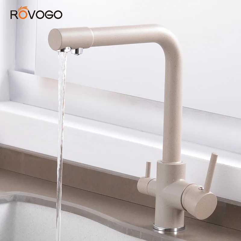 ROVOGO Drinking Filtered Water Kitchen Faucet, Dual Handle Purifier Faucet Dual Sprayer Torneira