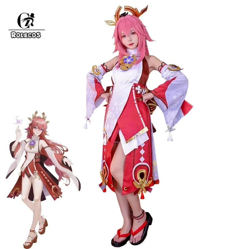 

ROLECOS Genshin Impact Yae Miko Cosplay Costume Yae Guuji Cosplay Costume Women Dress Outfits Halloween Full Set with Headwear