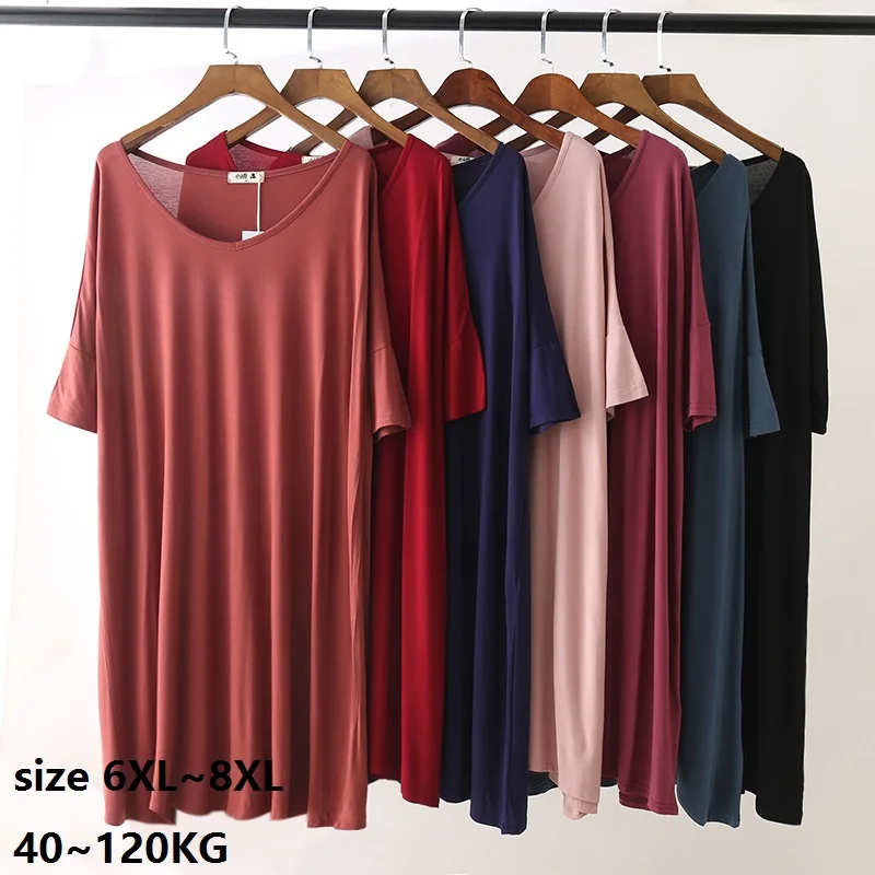 Camisones modales de talla grande para mujer, ropa de noche de Color liso, informal, para el hogar, 8XL, 120kg