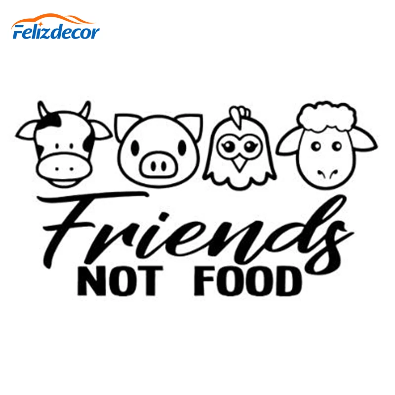 Black/White Cute Vegan Friends No Food Cow Chicken Pork Meat Lamb Decal Window  Vinyl Car Cover Stickers C307