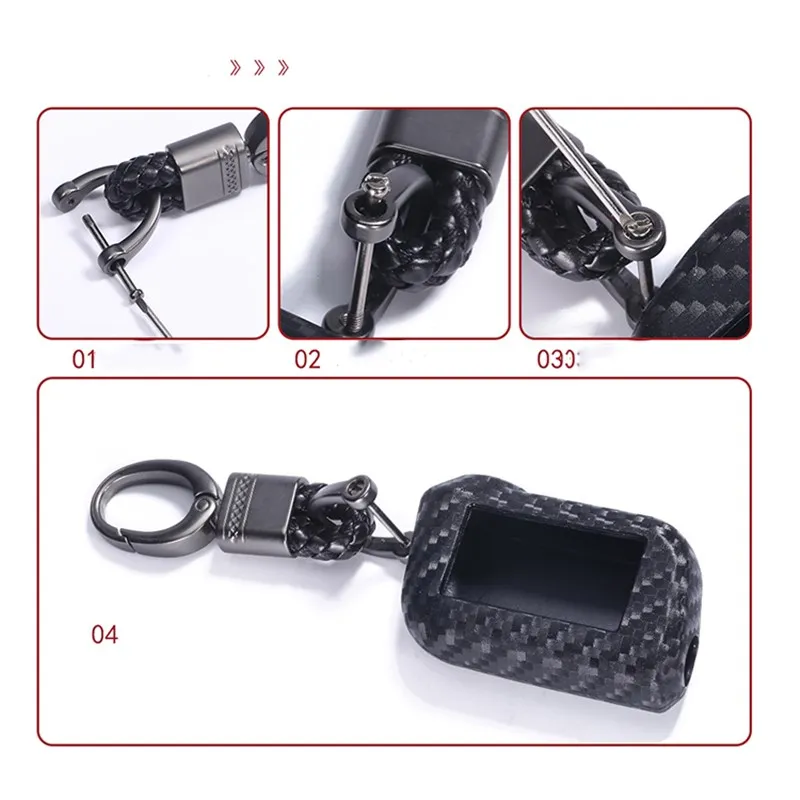 Carbon Fiber Silicone Car Key Case For Starline A39 A36 A63 A93 Two Way Car Alarm LCD Remote Controller Fob Cover KeyChain Prote