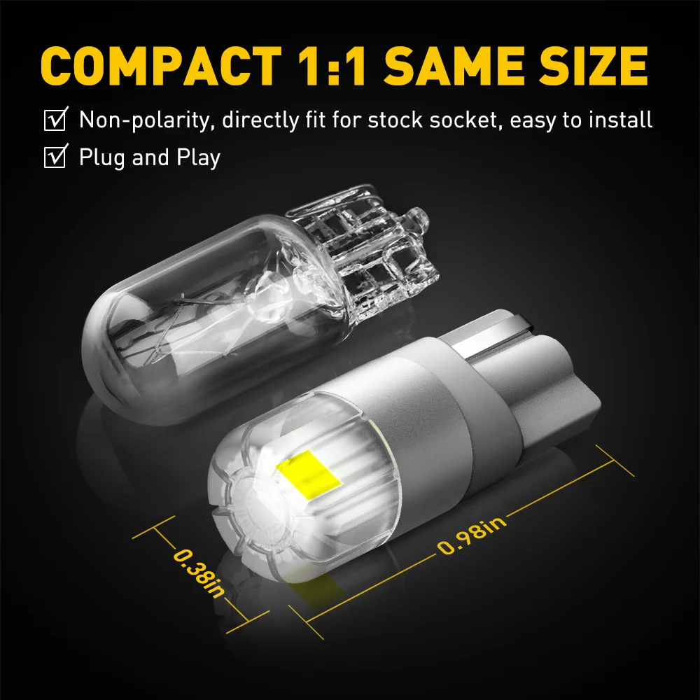 AUXITO 2Pcs 360 Degree Lighting Canbus T10 Lamps W5W LED Bulb 196 3030SMD Car Parking Position Side Marker Auto Interior Light