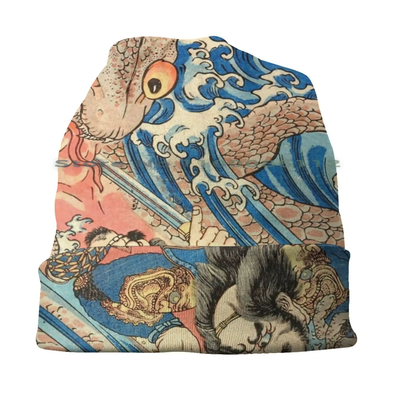 Utagawa Kuniyoshi : Japanese Fighting Salamander Beanies Knit Hat Madjack Japanese Utagawa Monsters Knight Edo Rashomon Dragon