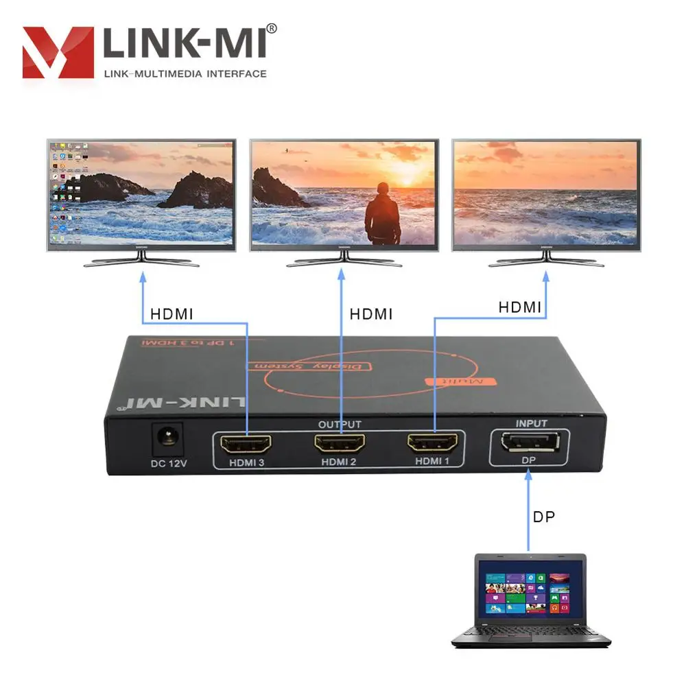 4K Video Wall Controller 1X3 Support 1 DP in 3 HDMI Out Overall 5760x1080 Backward Compatible 4K 1x3 Multi-screen Splicer