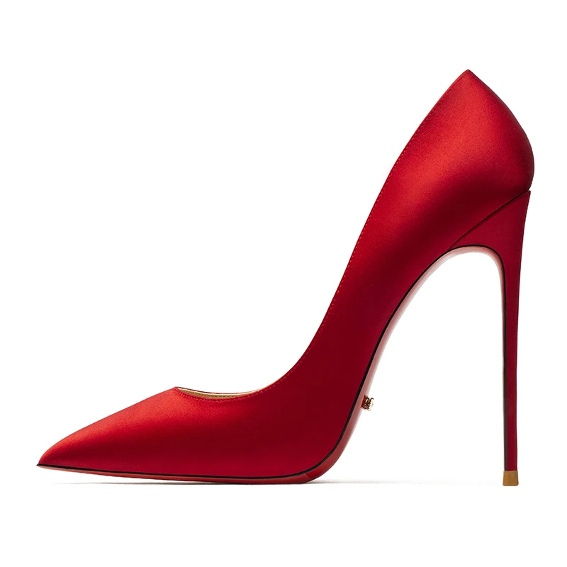 HLTINO Quality Silk Satin Red Bottom Shoes Wedding Party Dress Pumps Women's High Heels luxury Heel Stiletto Free Shipping