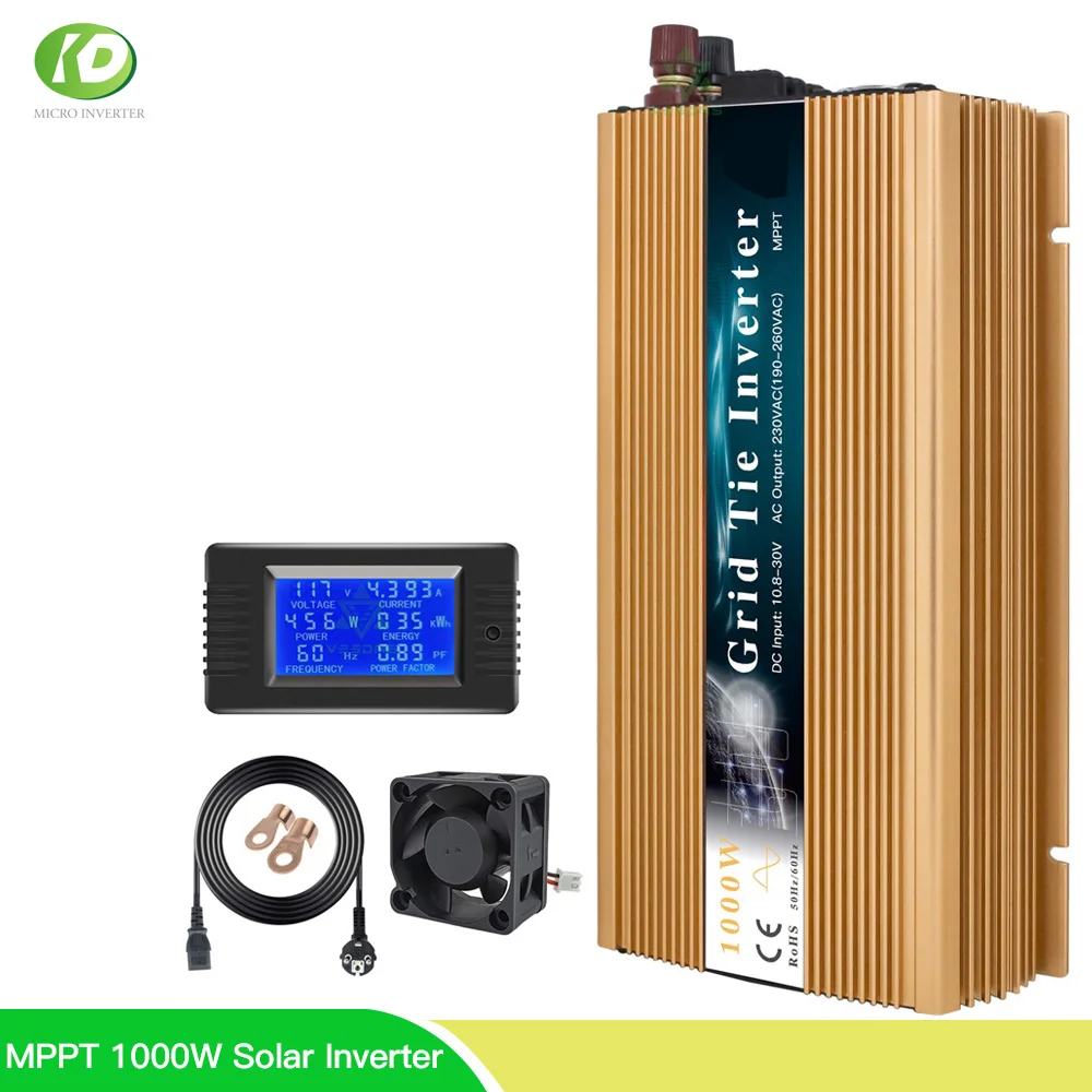 

MPPT 1000W Solar Inverter 10.8-50VDC PV On Grid Tie Inversor Pure Sine Wave Converter 110V 220VAC For Wind Generator PV Battery