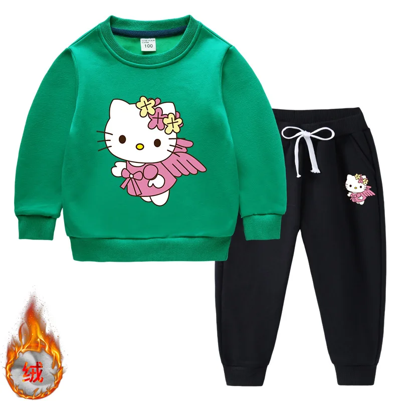 

Hello Kitty New Children's Clothing Hoodie Pants Suit Boys And Girls Thickening Velvet Warm Winter Long-Sleeved Two-Piece Suit